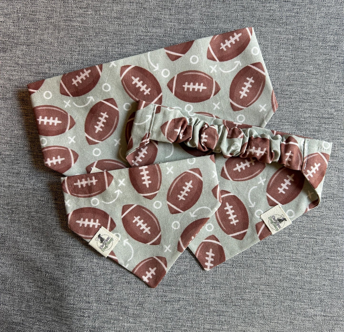 Green Football Scrunchie Dog Bandana, Fall Pet Accessories