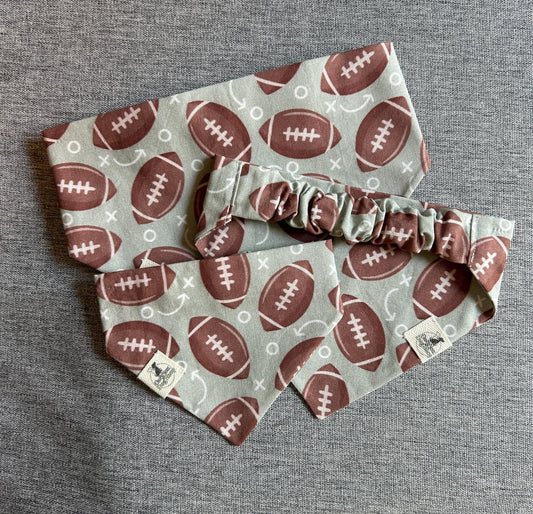 Green Football Scrunchie Dog Bandana, Fall Pet Accessories