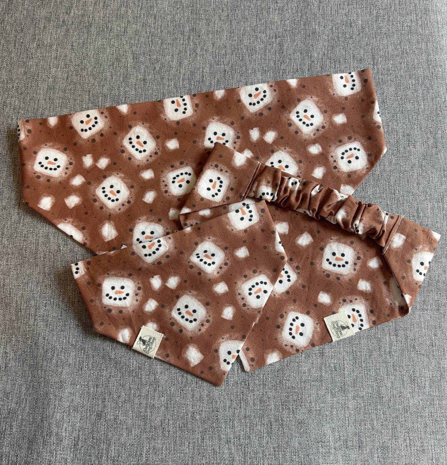 Marshmallow Snowman Hot Chocolate Scrunchie Dog Bandana, Winter Pet Accessories
