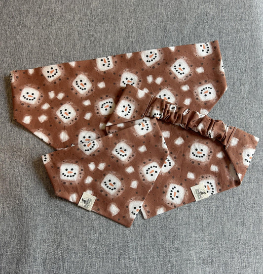 Marshmallow Snowman Hot Chocolate Scrunchie Dog Bandana, Winter Pet Accessories