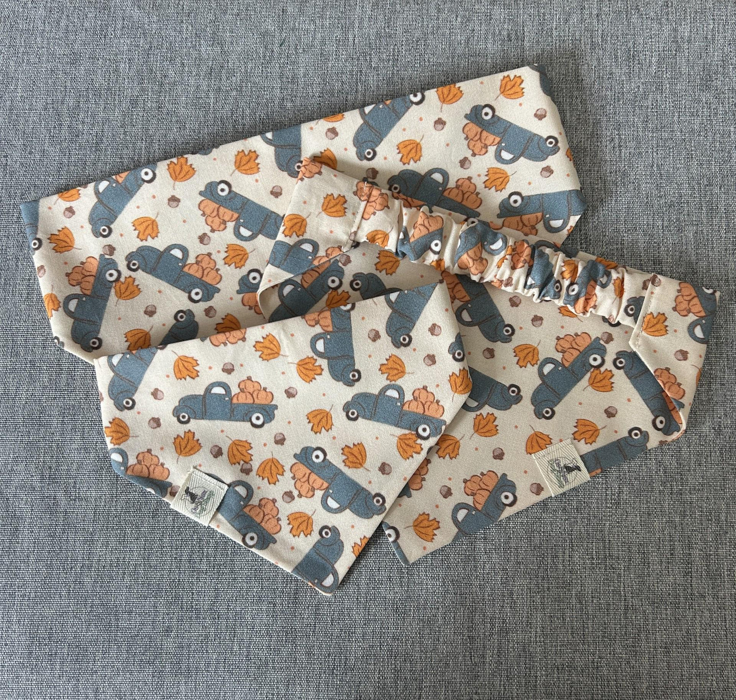 Fall Trucks and Pumpkins Scrunchie Dog Bandana, Fall Pet Accessories