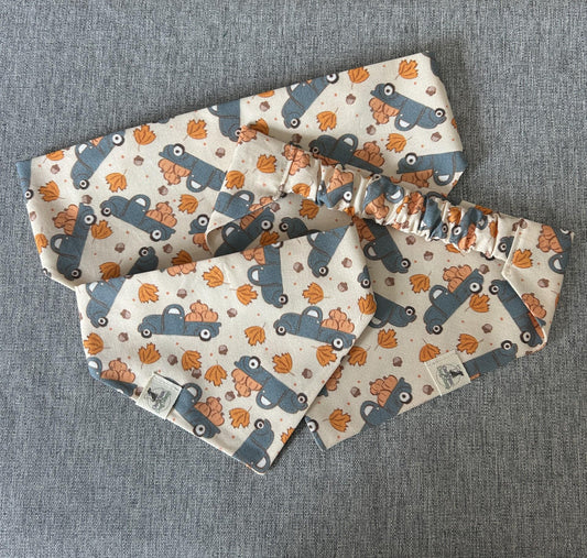 Fall Trucks and Pumpkins Scrunchie Dog Bandana, Fall Pet Accessories