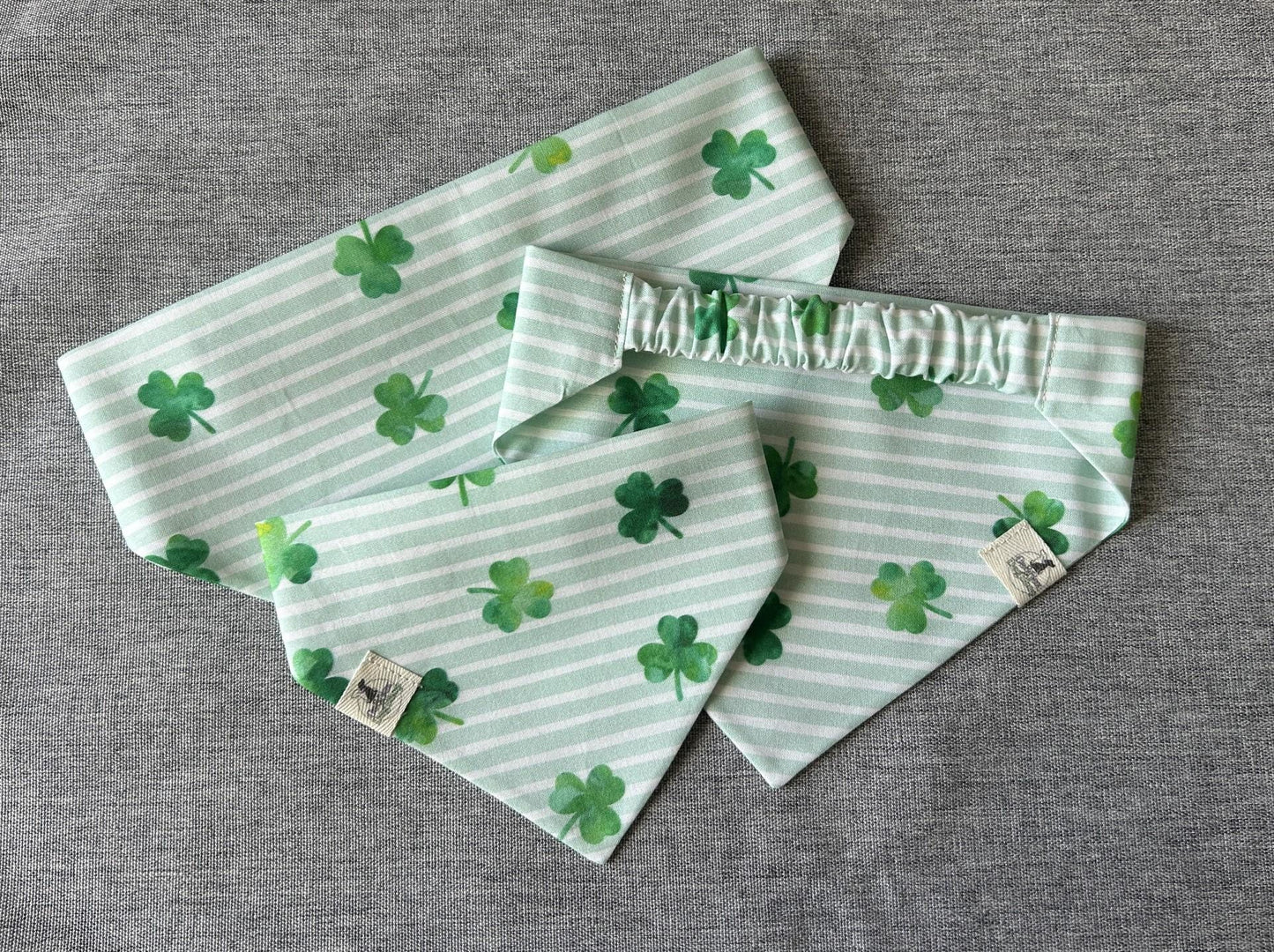Shamrock Stripes Scrunchie Dog Bandana, St. Patrick's Day Pet Accessories