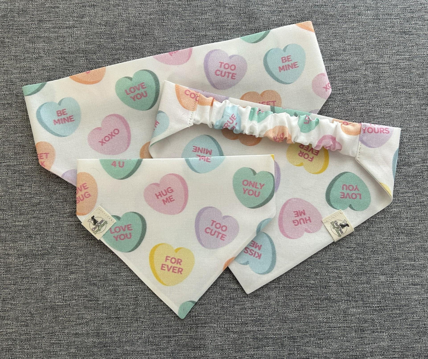 Conversation Hearts Scrunchie Dog Bandana, Valentine's Day Pet Accessories