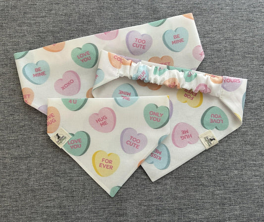 Conversation Hearts Scrunchie Dog Bandana, Valentine's Day Pet Accessories