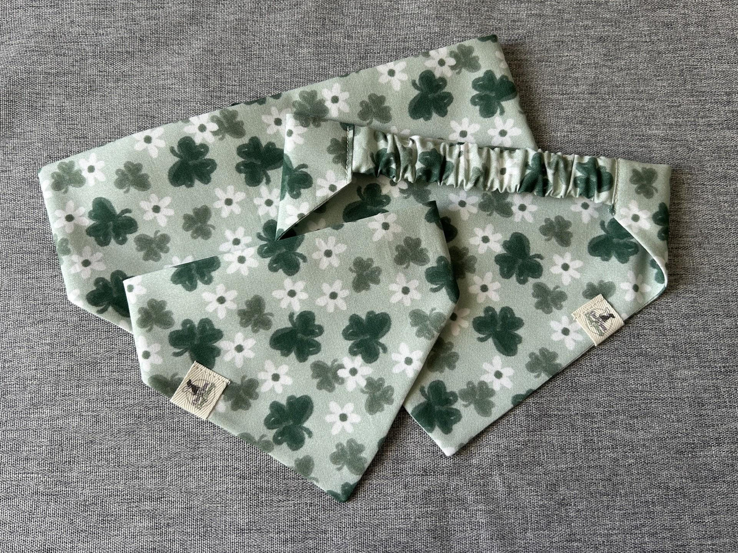 Shamrock and Daisy Scrunchie Dog Bandana, St. Patrick's Day Pet Accessories