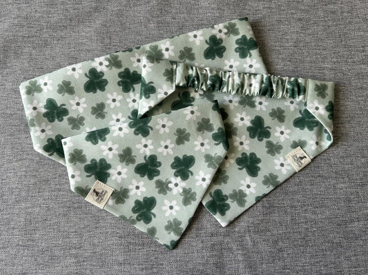 Shamrock and Daisy Scrunchie Dog Bandana, St. Patrick's Day Pet Accessories