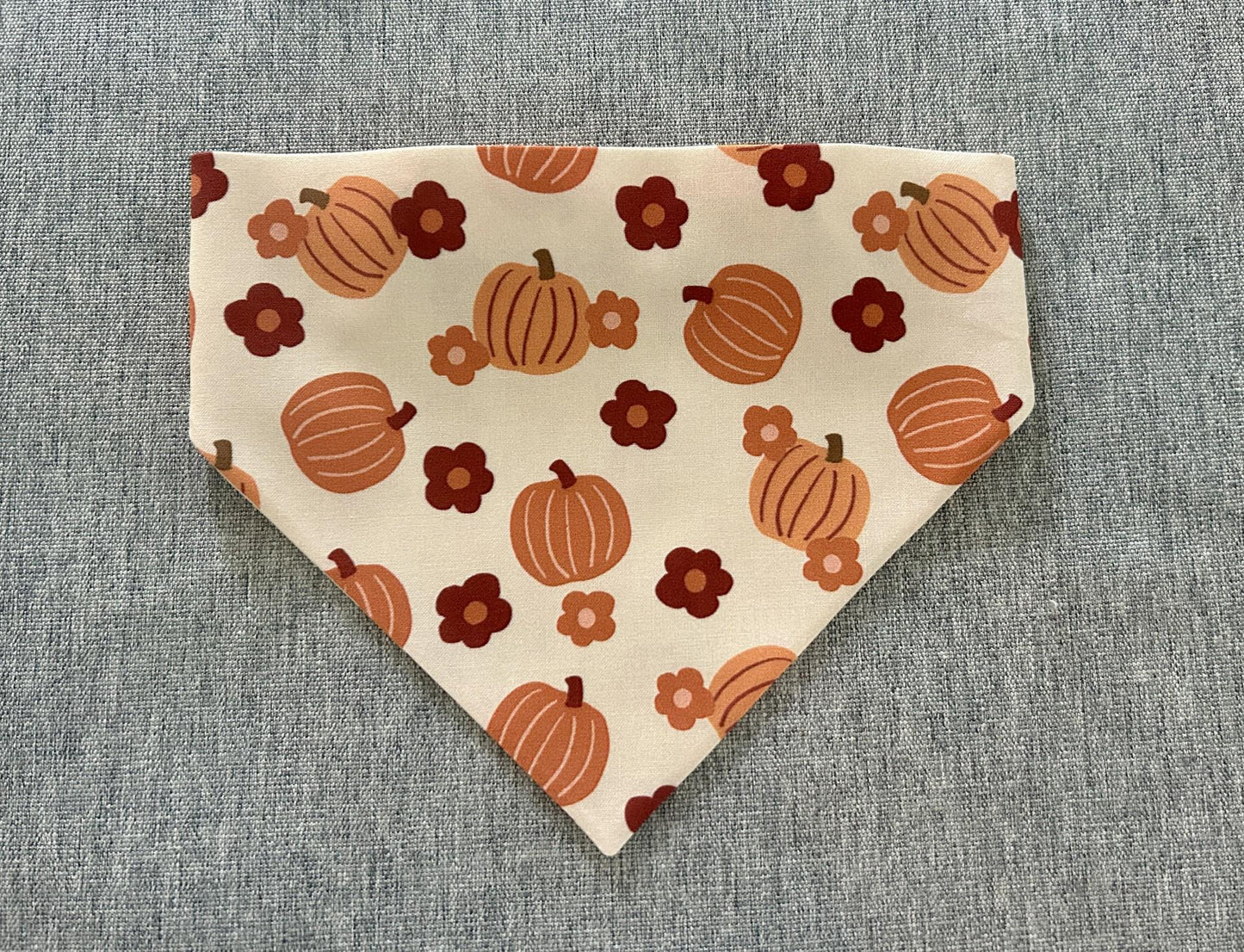 Pumpkins with Flowers Scrunchie Dog Bandana, Fall Pet Bandana, Pumpkin Patch Accessories