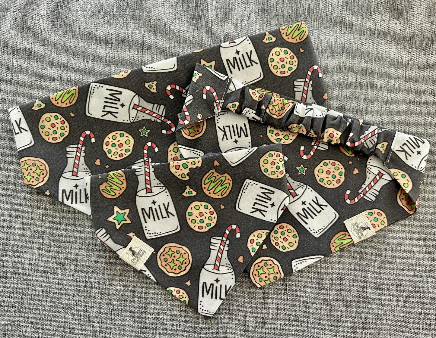 Milk and Cookies Scrunchie Dog Bandana, Holiday Pet Accessories
