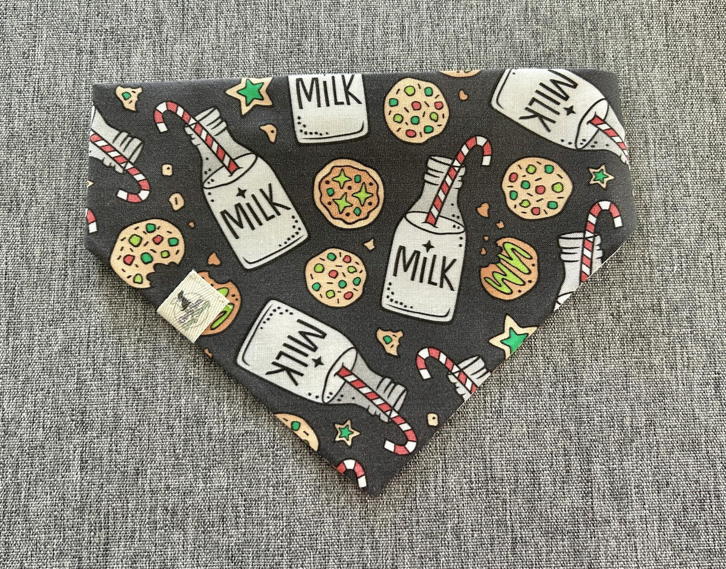 Milk and Cookies Scrunchie Dog Bandana, Holiday Pet Accessories