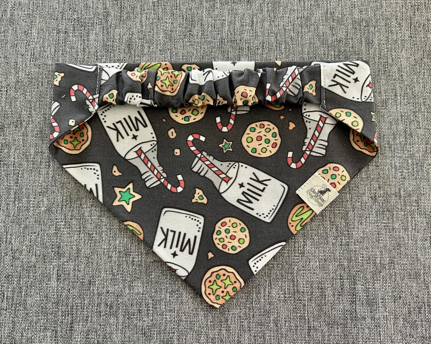 Milk and Cookies Scrunchie Dog Bandana, Holiday Pet Accessories