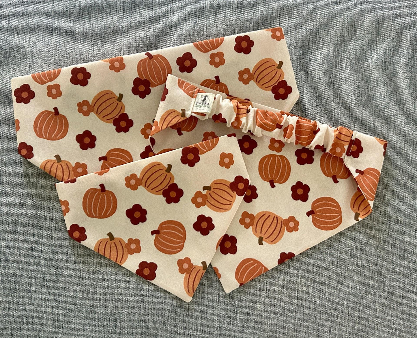 Pumpkins with Flowers Scrunchie Dog Bandana, Fall Pet Bandana, Pumpkin Patch Accessories
