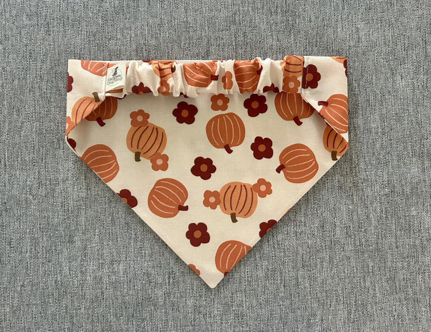 Pumpkins with Flowers Scrunchie Dog Bandana, Fall Pet Bandana, Pumpkin Patch Accessories