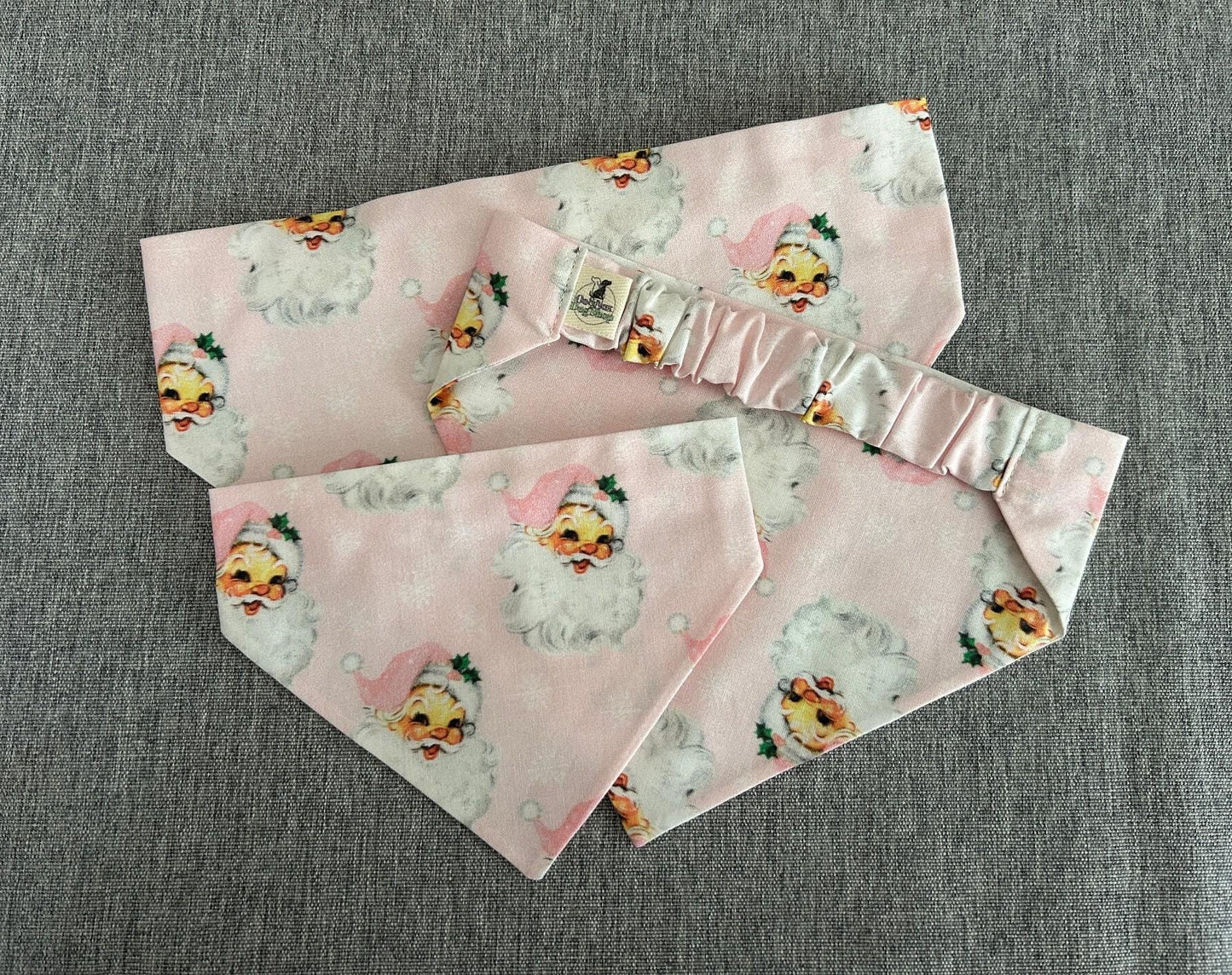 Pink Vintage Santa Scrunchie Dog Bandana, Christmas Holiday Pet Accessories