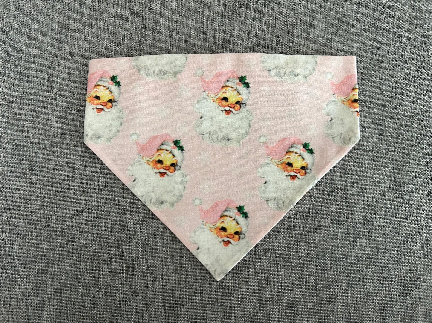 Pink Vintage Santa Scrunchie Dog Bandana, Christmas Holiday Pet Accessories