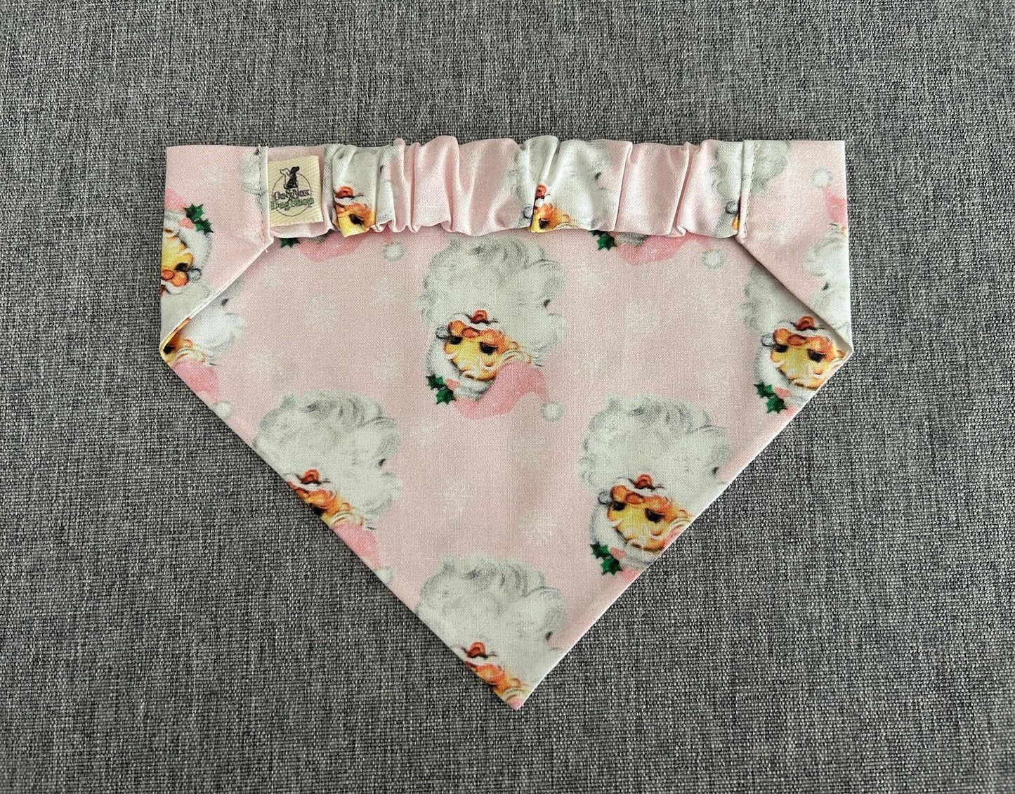 Pink Vintage Santa Scrunchie Dog Bandana, Christmas Holiday Pet Accessories
