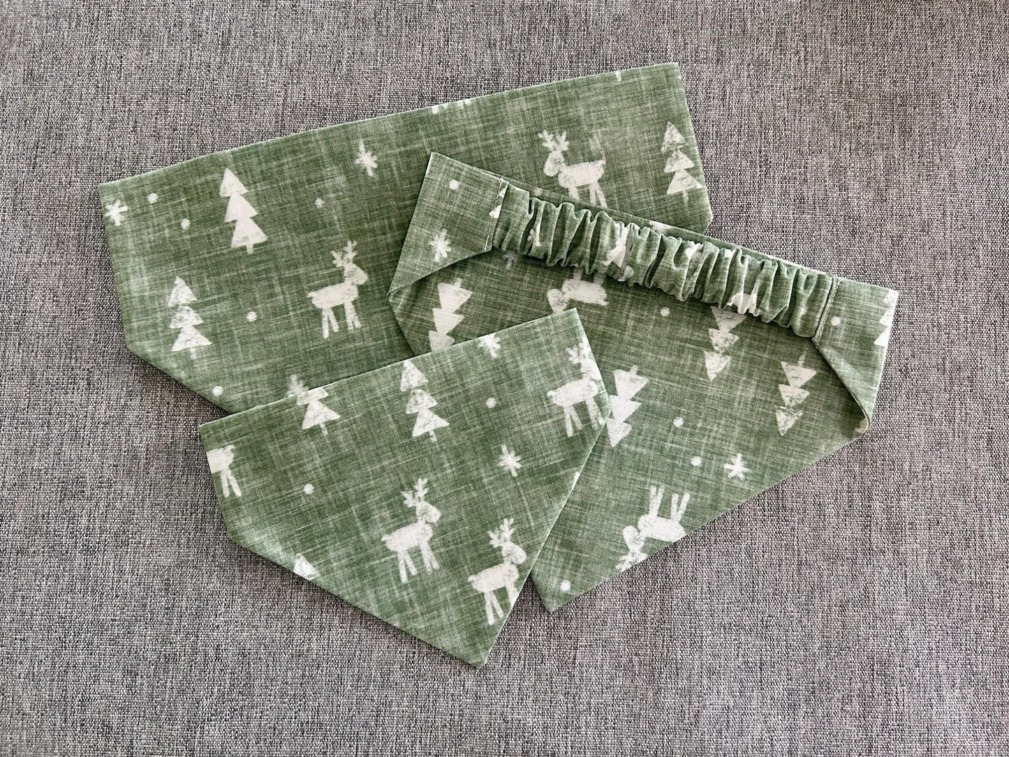 Rustic Reindeer Scrunchie Dog Bandana, Holiday Pet Accessories