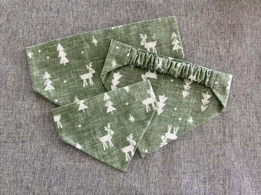 Rustic Reindeer Scrunchie Dog Bandana, Holiday Pet Accessories