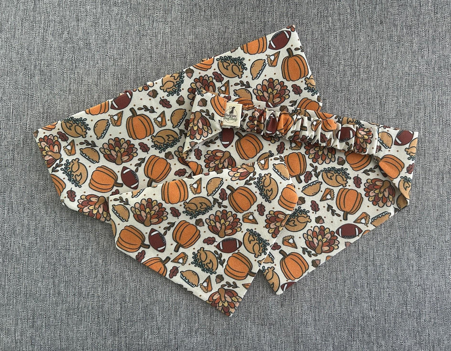 Thanksgiving Scrunchie Dog Bandana, Turkey Day bandana, Fall pet accessories