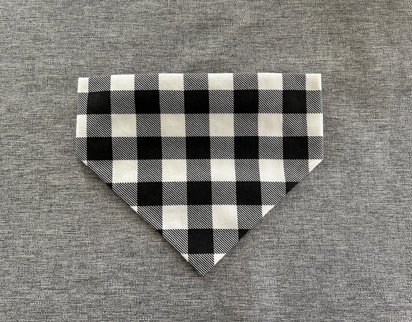 Buffalo Plaid Scrunchie Dog Bandana, Black and White Pet Accessories