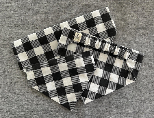 Buffalo Plaid Scrunchie Dog Bandana, Black and White Pet Accessories