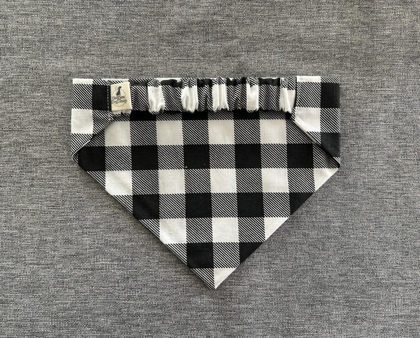 Buffalo Plaid Scrunchie Dog Bandana, Black and White Pet Accessories