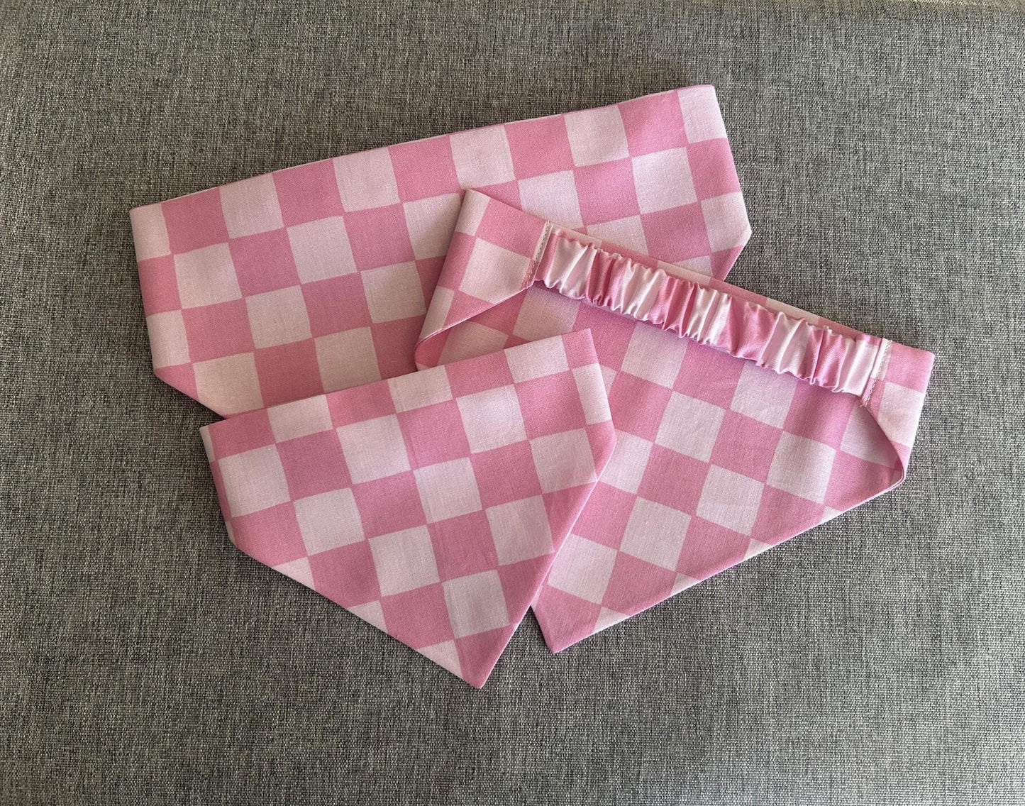 Pink Checkered Scrunchie Dog Bandana, Valentine's Day Pet Accessories