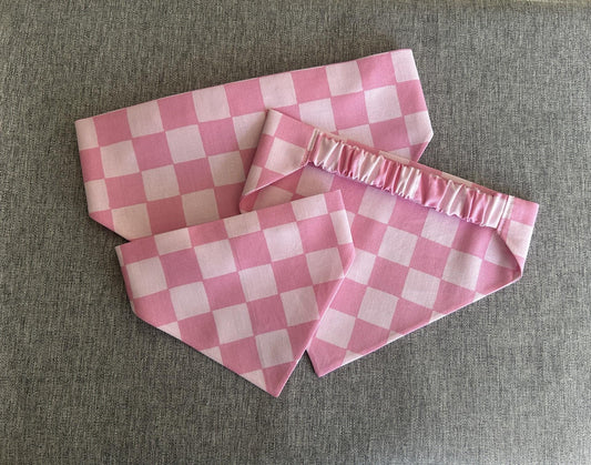 Pink Checkered Scrunchie Dog Bandana, Valentine's Day Pet Accessories
