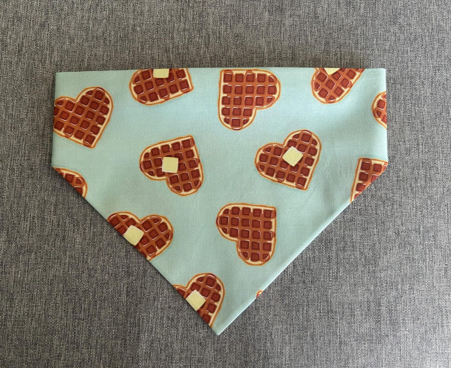 Waffle Scrunchie Dog Bandana, Heart Shaped Waffles on Blue, Valentine's Day Pet Accessories