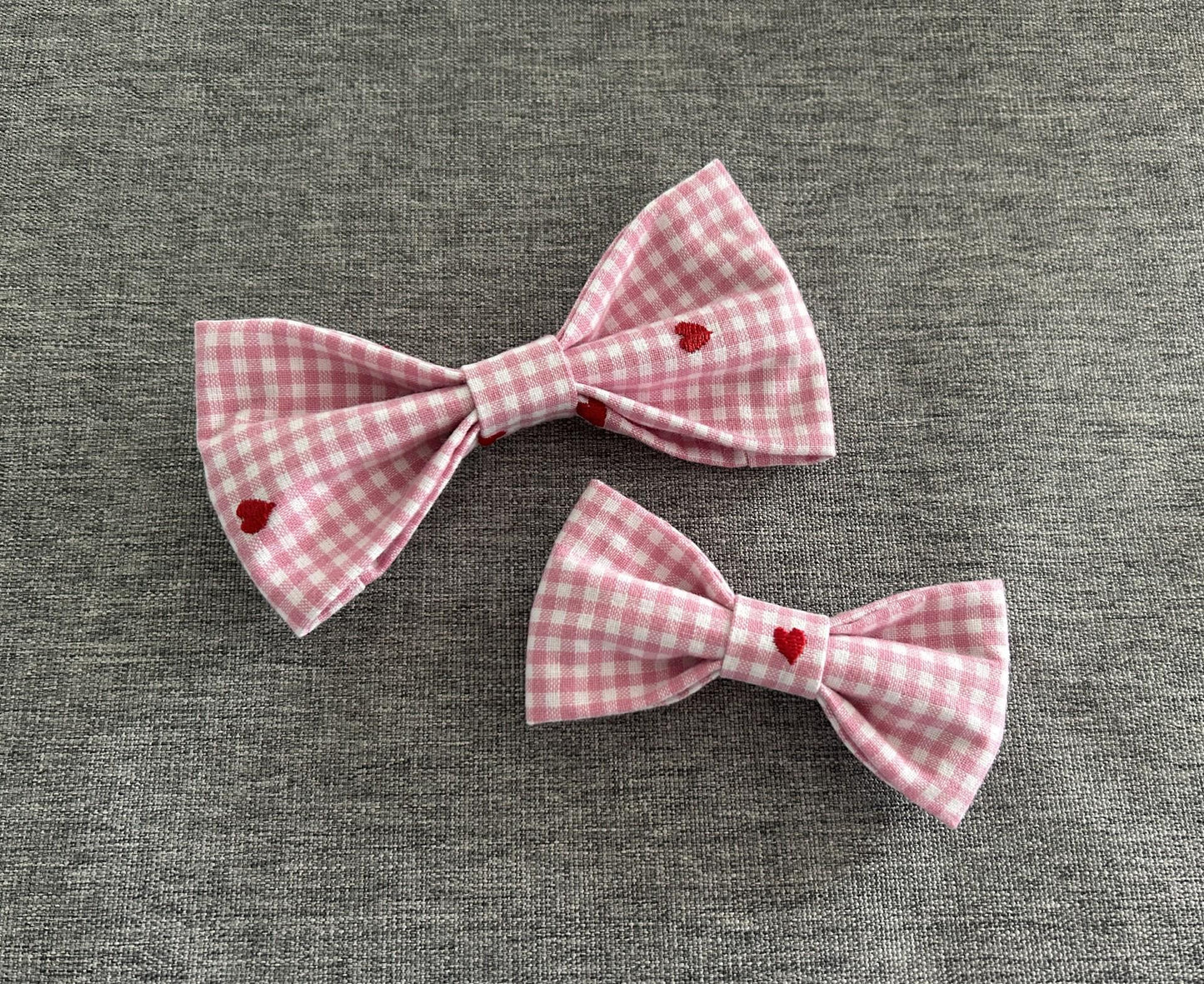 Valentine's Day Pink Gingham Dog Bow Ties, Bowtie Pet Accessories