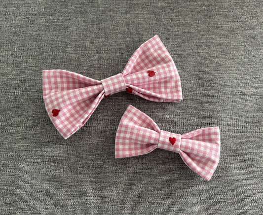 Valentine's Day Pink Gingham Dog Bow Ties, Bowtie Pet Accessories