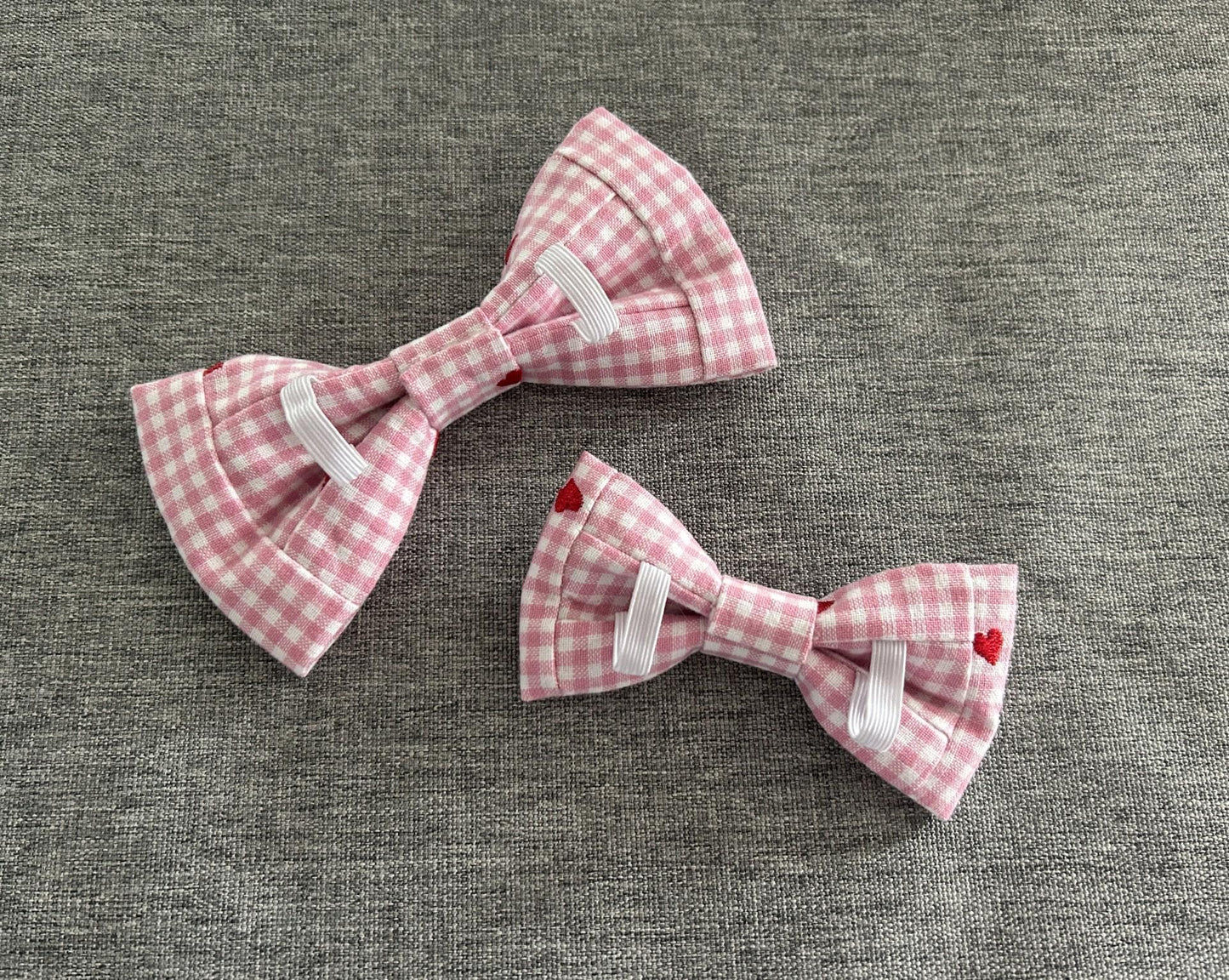 Valentine's Day Pink Gingham Dog Bow Ties, Bowtie Pet Accessories