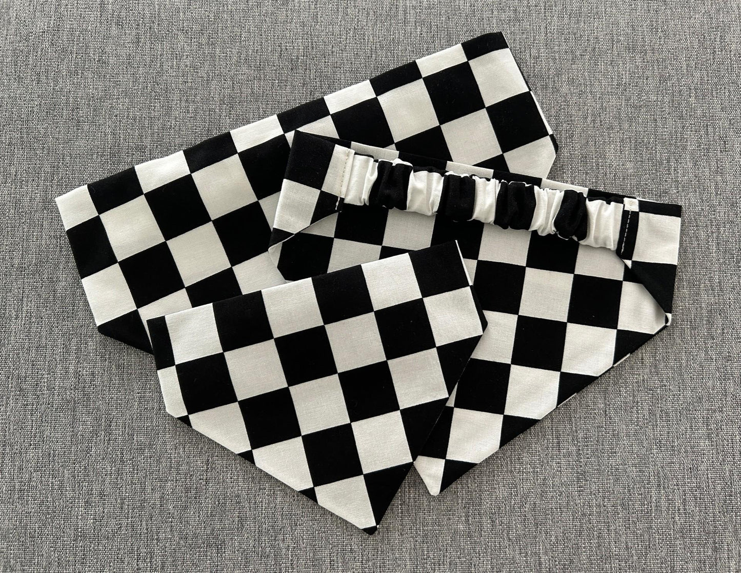 Black and White Checkered Scrunchie Dog Bandana, Plaid Pet Accessories