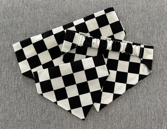Black and White Checkered Scrunchie Dog Bandana, Plaid Pet Accessories